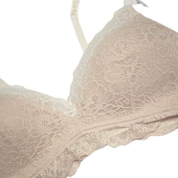 Aerie Nude and Cream Lace Trim Wireless Padded Bralette N0462 - Picture 1 of 7